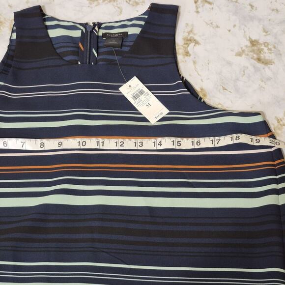 Ann Taylor Sleeveless Blouse Women Medium Tank Blue Striped Office Chic Business - Picture 5 of 7